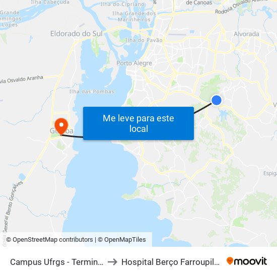 Campus Ufrgs - Terminal to Hospital Berço Farroupilha map