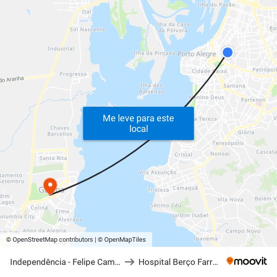 Independência - Felipe Camarão Cb to Hospital Berço Farroupilha map