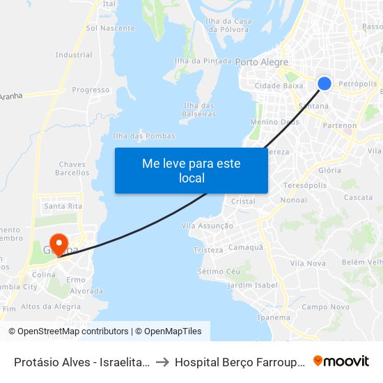 Protásio Alves - Israelita Bc to Hospital Berço Farroupilha map