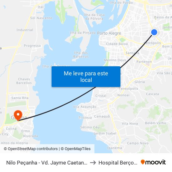 Nilo Peçanha - Vd. Jayme Caetano Braun (Piso Inferior) to Hospital Berço Farroupilha map
