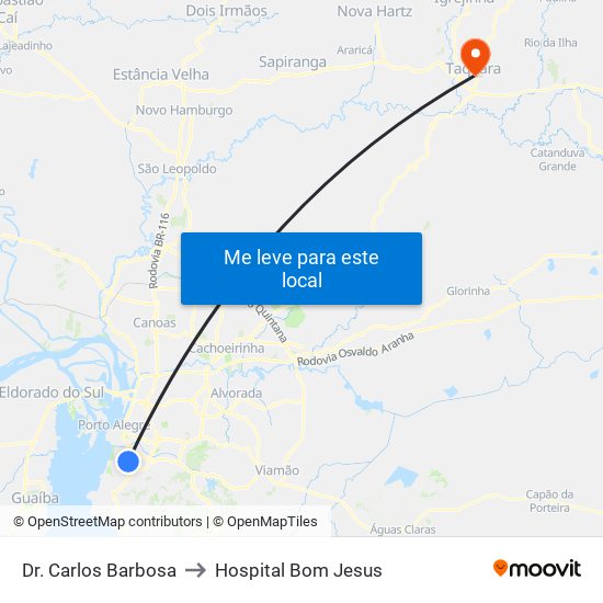 Dr. Carlos Barbosa to Hospital Bom Jesus map