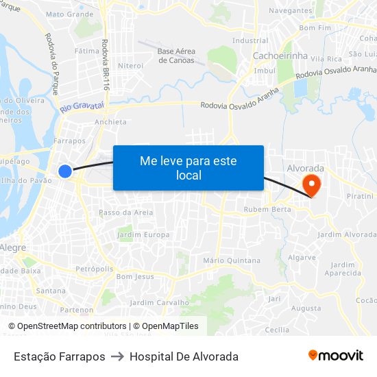 Estação Farrapos to Hospital De Alvorada map