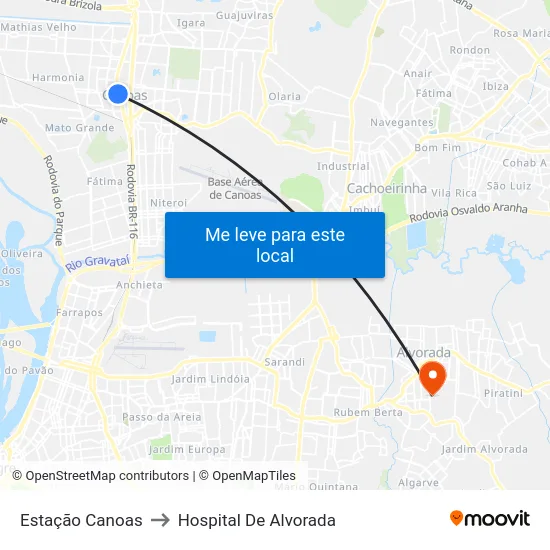 Estação Canoas to Hospital De Alvorada map