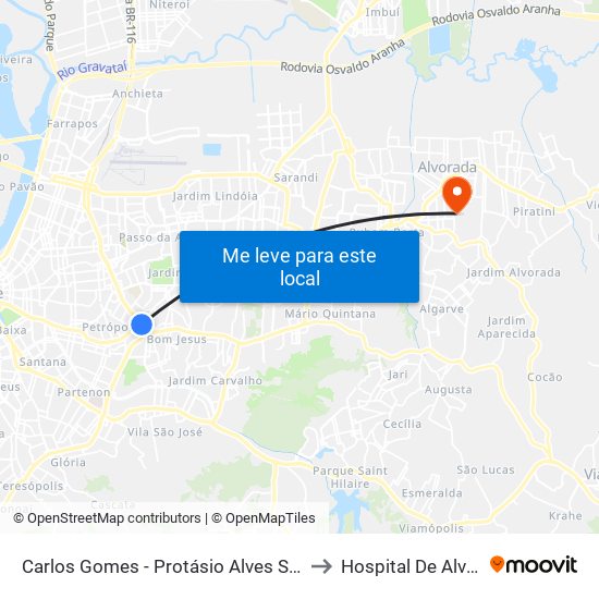 Carlos Gomes - Protásio Alves Sn (Piso 1) to Hospital De Alvorada map