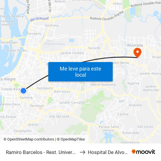 Ramiro Barcelos - Rest. Universitário to Hospital De Alvorada map