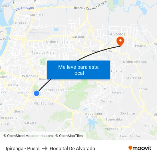 Ipiranga - Pucrs to Hospital De Alvorada map