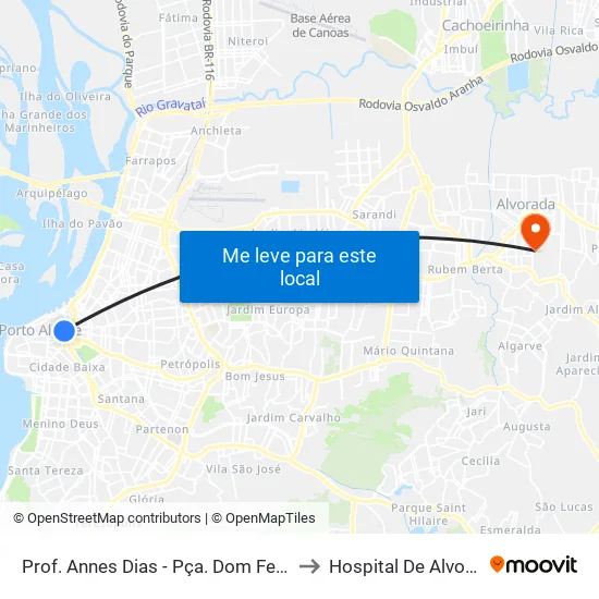 Prof. Annes Dias - Pça. Dom Feliciano to Hospital De Alvorada map