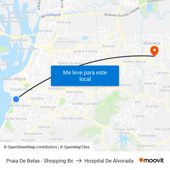 Praia De Belas - Shopping Bc to Hospital De Alvorada map