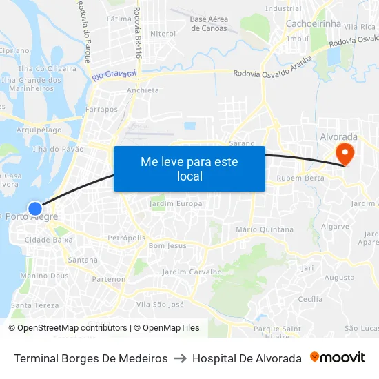 Terminal Borges De Medeiros to Hospital De Alvorada map