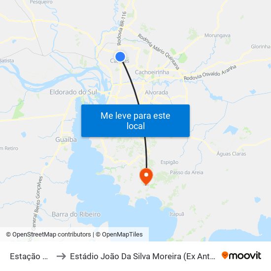 Estação Mathias Velho to Estádio João Da Silva Moreira (Ex Antônio Raúl Gonçalves Fraga) (Parque Lami) map