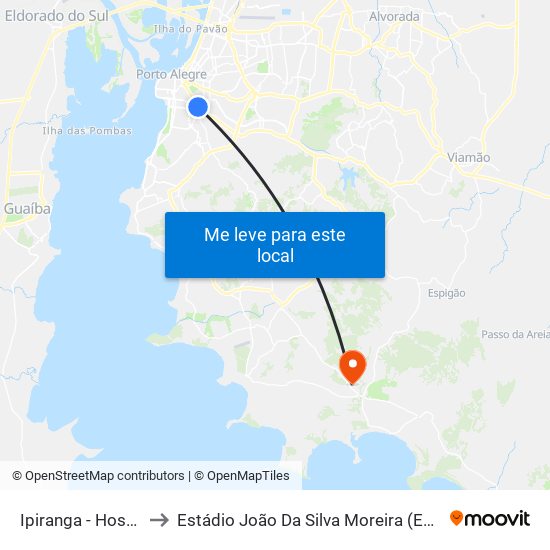 Ipiranga - Hospital Ernesto Dornelles to Estádio João Da Silva Moreira (Ex Antônio Raúl Gonçalves Fraga) (Parque Lami) map