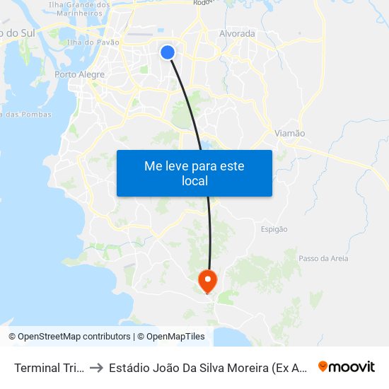 Terminal Triângulo (18)(24) to Estádio João Da Silva Moreira (Ex Antônio Raúl Gonçalves Fraga) (Parque Lami) map