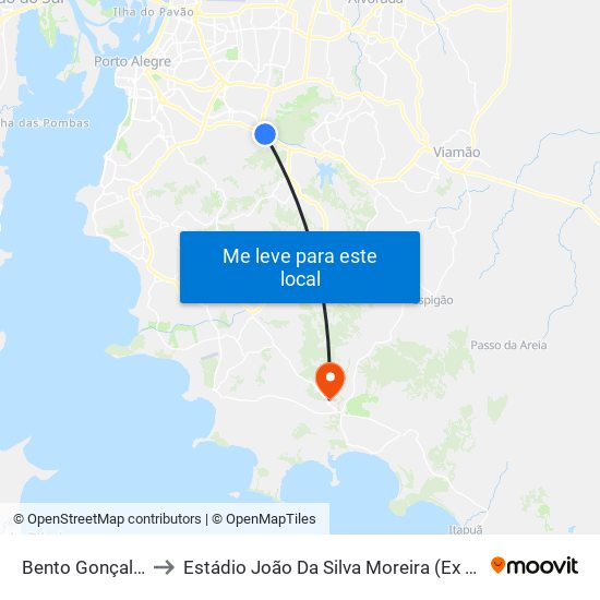 Bento Gonçalves - São Carlos Cb to Estádio João Da Silva Moreira (Ex Antônio Raúl Gonçalves Fraga) (Parque Lami) map