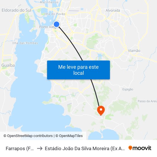 Farrapos (Fora Do Corredor) to Estádio João Da Silva Moreira (Ex Antônio Raúl Gonçalves Fraga) (Parque Lami) map