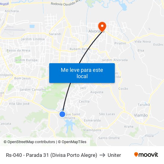 Rs-040 - Parada 31 (Divisa Porto Alegre) to Uniter map