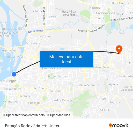 Estação Rodoviária to Uniter map