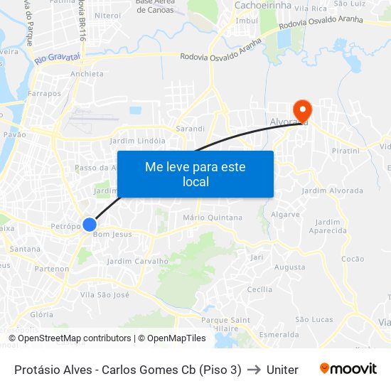 Protásio Alves - Carlos Gomes Cb (Piso 3) to Uniter map