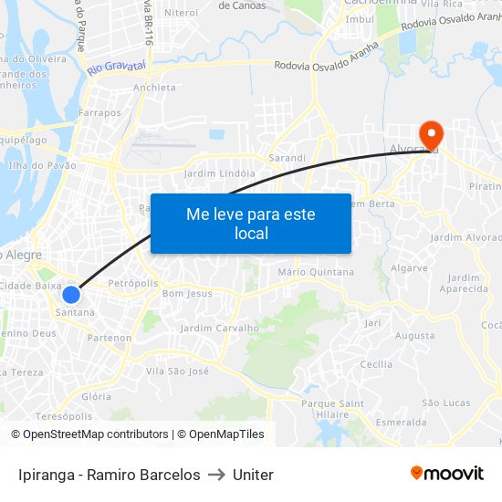 Ipiranga - Ramiro Barcelos to Uniter map