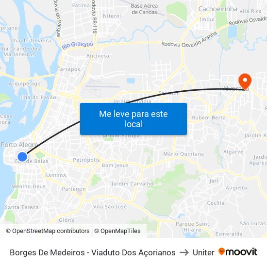 Borges De Medeiros - Viaduto Dos Açorianos to Uniter map