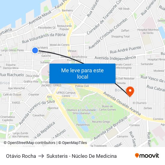 Otávio Rocha to Suksteris - Núcleo De Medicina map