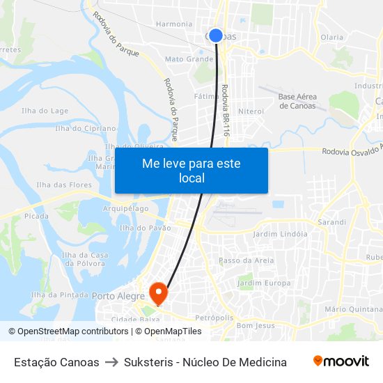Estação Canoas to Suksteris - Núcleo De Medicina map