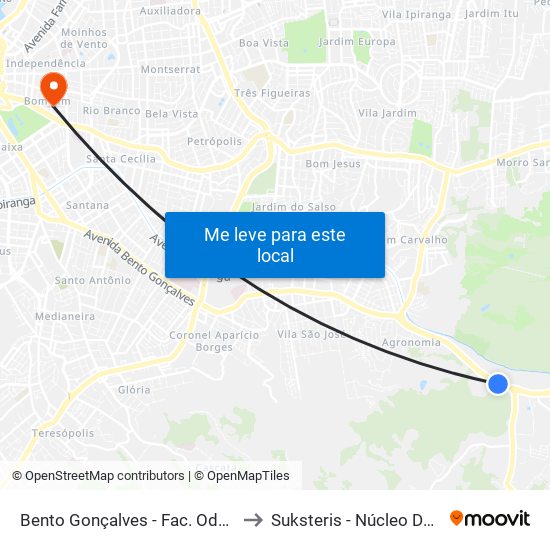 Bento Gonçalves - Fac. Odontologia Cb to Suksteris - Núcleo De Medicina map