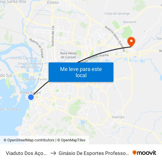 Viaduto Dos Açorianos - Oab to Ginásio De Esportes Professora Wilma Camargo map