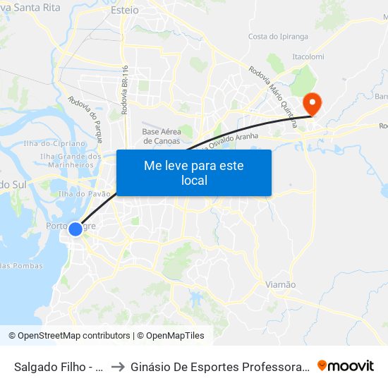 Salgado Filho - Lotações to Ginásio De Esportes Professora Wilma Camargo map