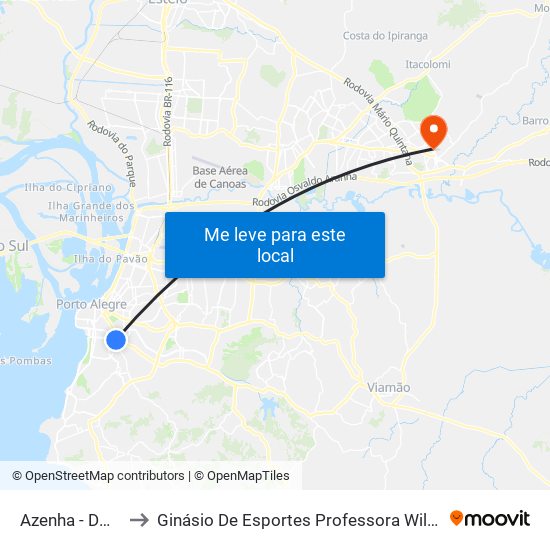 Azenha - Dmlu Cb to Ginásio De Esportes Professora Wilma Camargo map