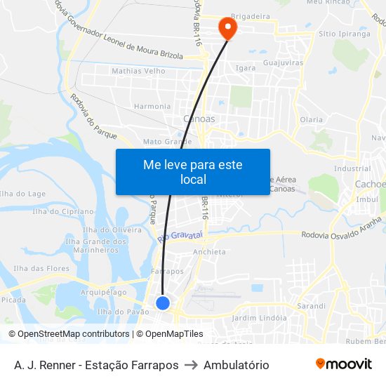 A. J. Renner - Estação Farrapos to Ambulatório map