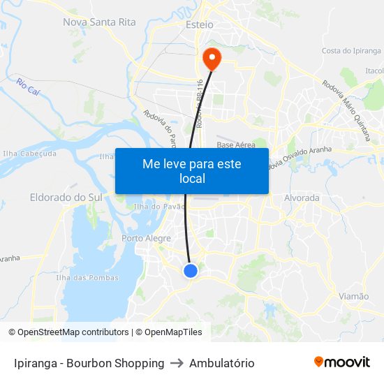 Ipiranga - Bourbon Shopping to Ambulatório map