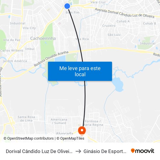 Dorival Cândido Luz De Oliveira - Parada 59 to Ginásio De Esportes Putinga map