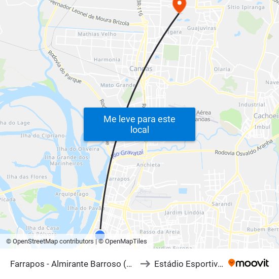 Farrapos - Almirante Barroso (Fora Do Corredor) to Estádio Esportivo Da Ulbra map