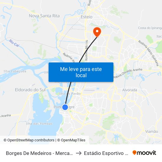 Borges De Medeiros - Mercado Público to Estádio Esportivo Da Ulbra map