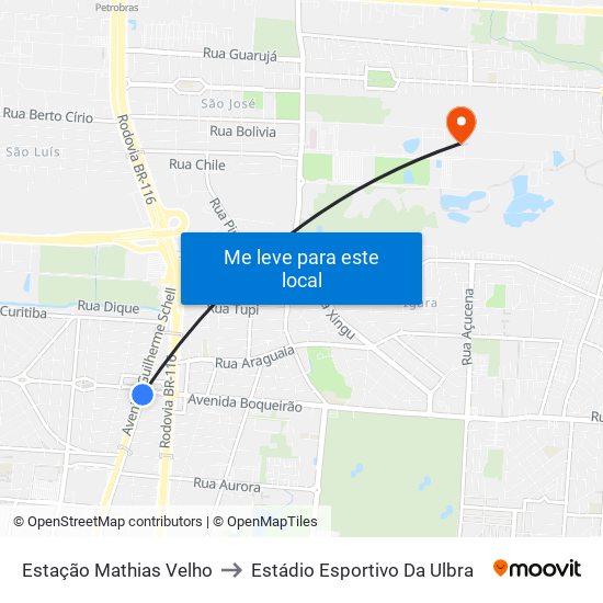 Estação Mathias Velho to Estádio Esportivo Da Ulbra map