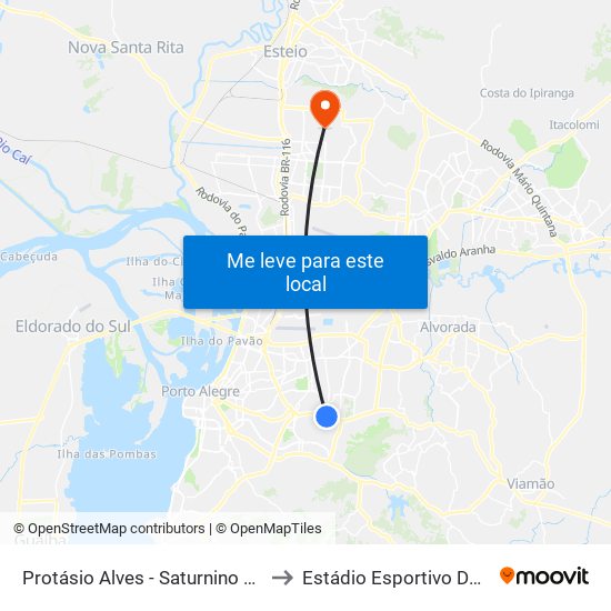Protásio Alves - Saturnino De Brito to Estádio Esportivo Da Ulbra map