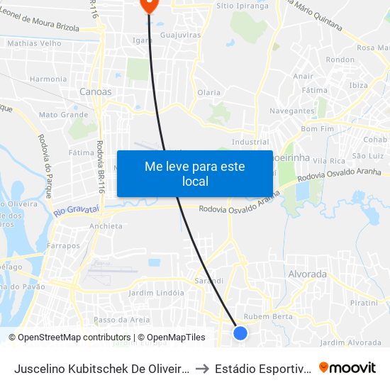 Juscelino Kubitschek De Oliveira - Praça México to Estádio Esportivo Da Ulbra map