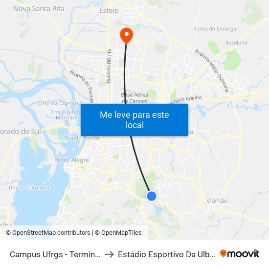 Campus Ufrgs - Terminal to Estádio Esportivo Da Ulbra map