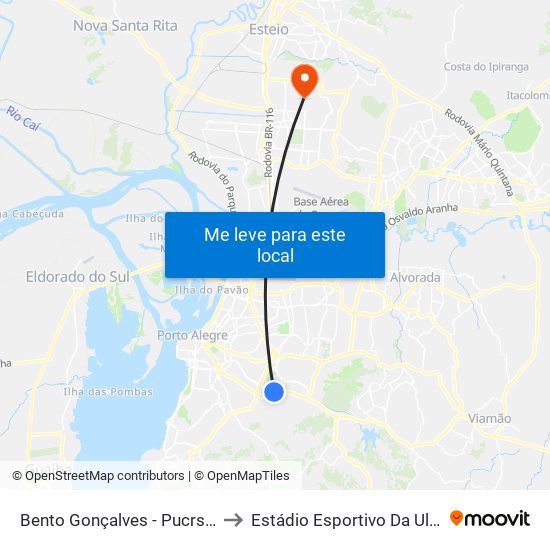 Bento Gonçalves - Pucrs Bc to Estádio Esportivo Da Ulbra map