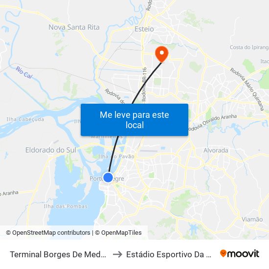 Terminal Borges De Medeiros to Estádio Esportivo Da Ulbra map