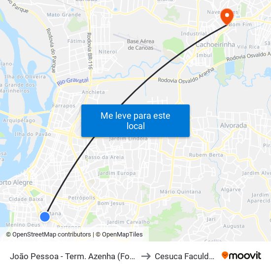 João Pessoa - Term. Azenha (Fora Do Corredor) to Cesuca Faculdade Inedi map