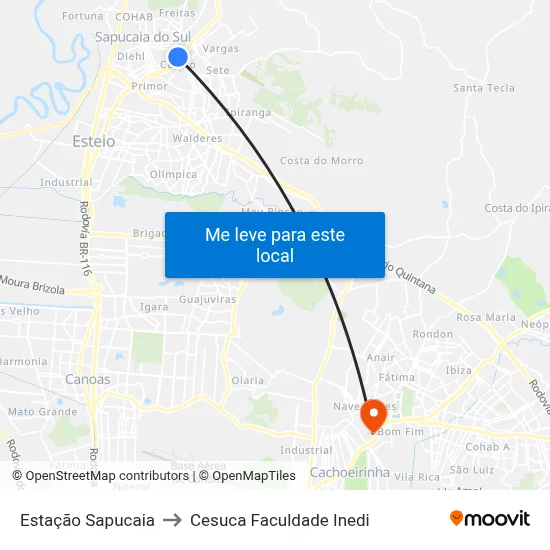 Estação Sapucaia to Cesuca Faculdade Inedi map
