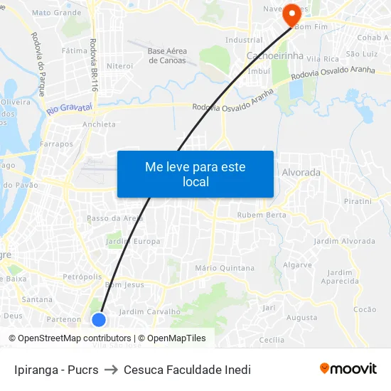 Ipiranga - Pucrs to Cesuca Faculdade Inedi map