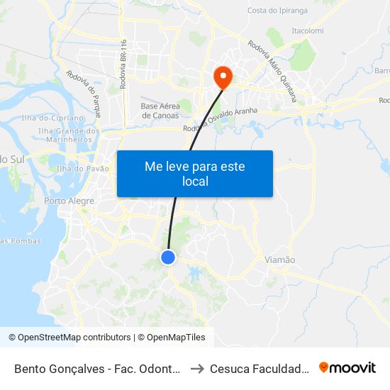 Bento Gonçalves - Fac. Odontologia Cb to Cesuca Faculdade Inedi map