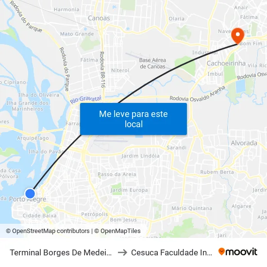 Terminal Borges De Medeiros to Cesuca Faculdade Inedi map