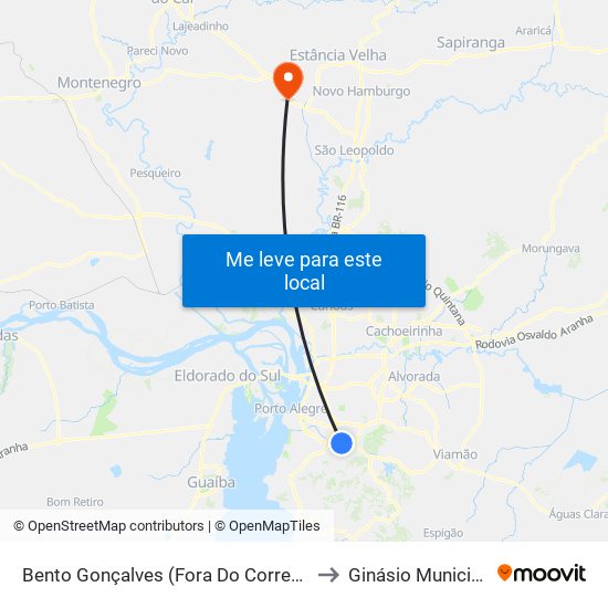 Bento Gonçalves (Fora Do Corredor) to Ginásio Municipal map