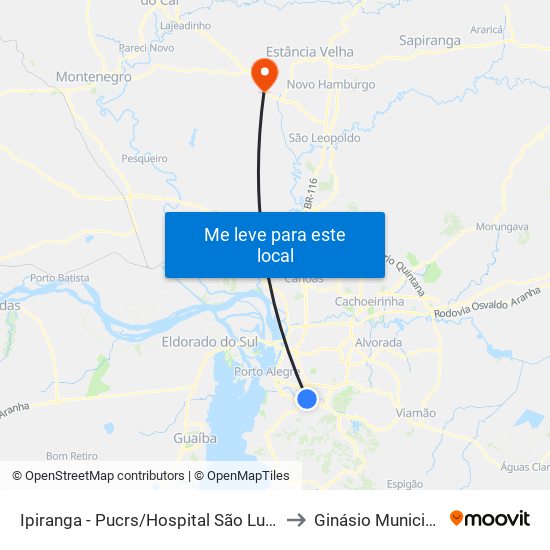 Ipiranga - Pucrs/Hospital São Lucas to Ginásio Municipal map