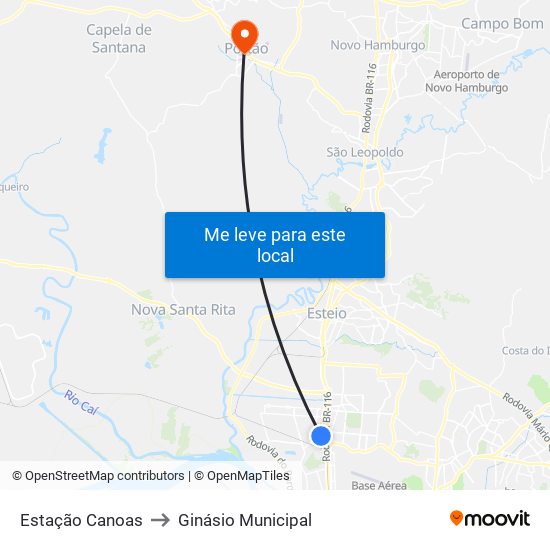 Estação Canoas to Ginásio Municipal map