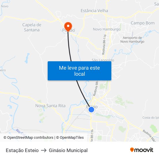 Estação Esteio to Ginásio Municipal map