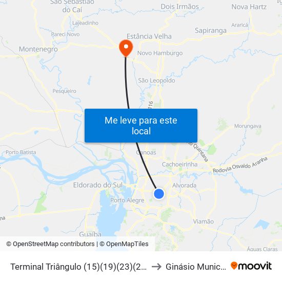 Terminal Triângulo (15)(19)(23)(27)(31) to Ginásio Municipal map